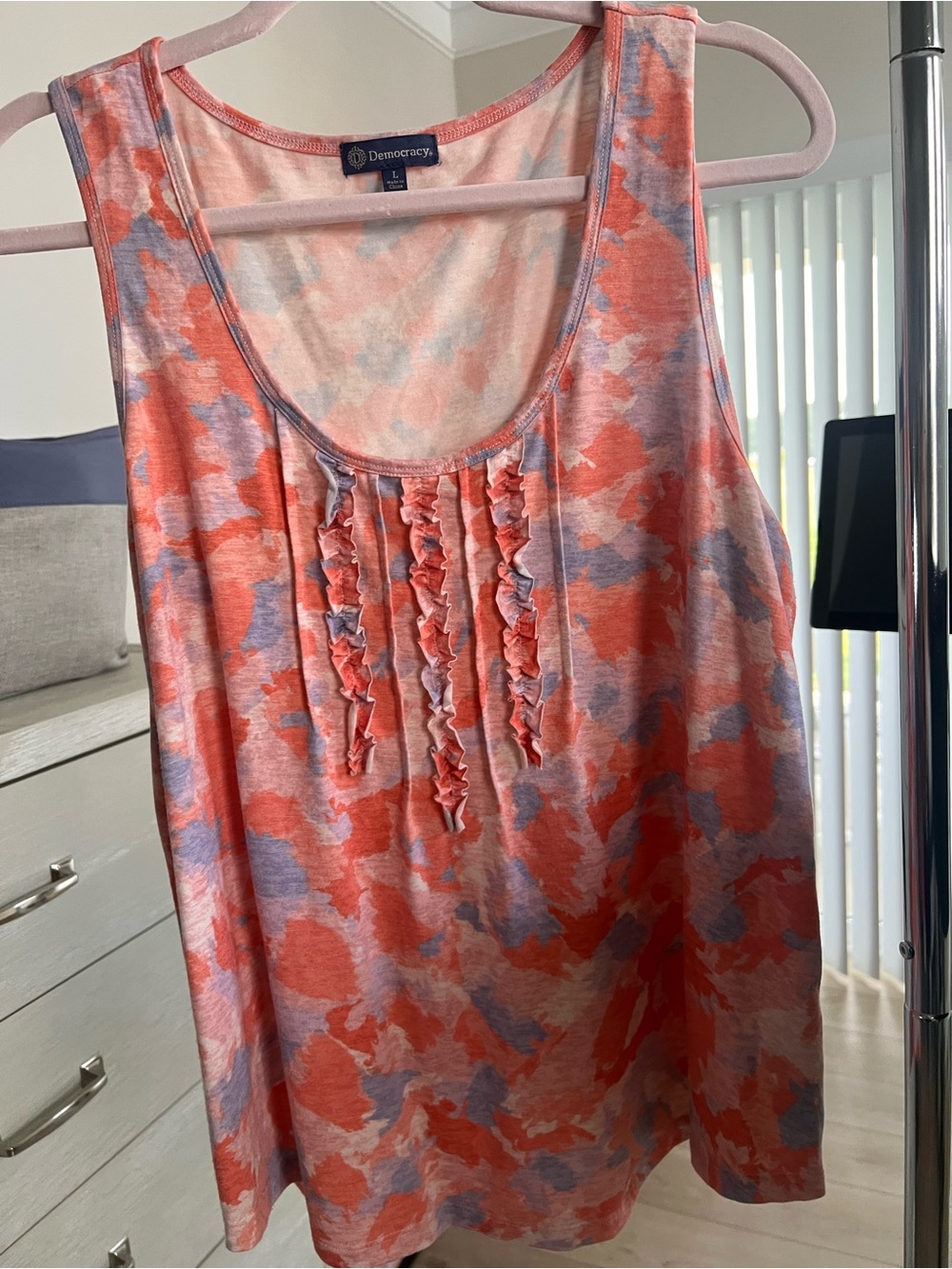 Democracy Coral Lavender Ruffle Front Tank